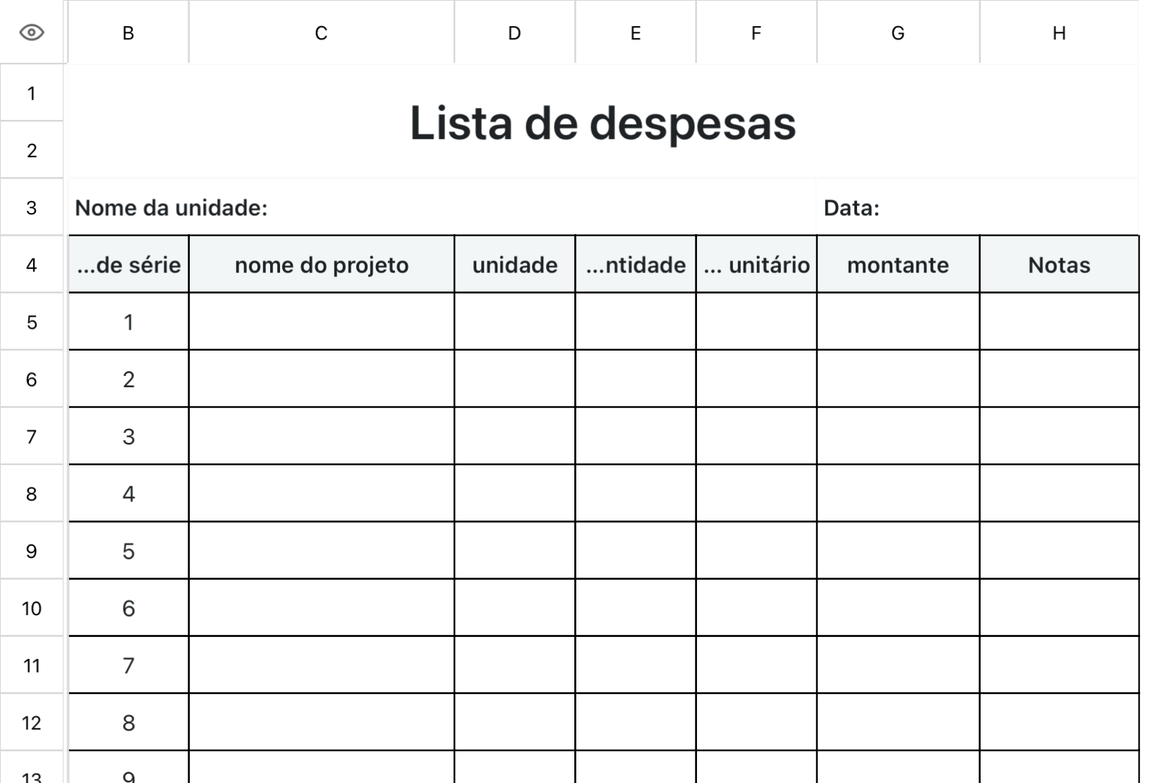 Lista de despesas